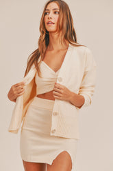 3 Piece Sweater Set with Crop Cami, Mini Skirt, Cardigan Mable Ivory S